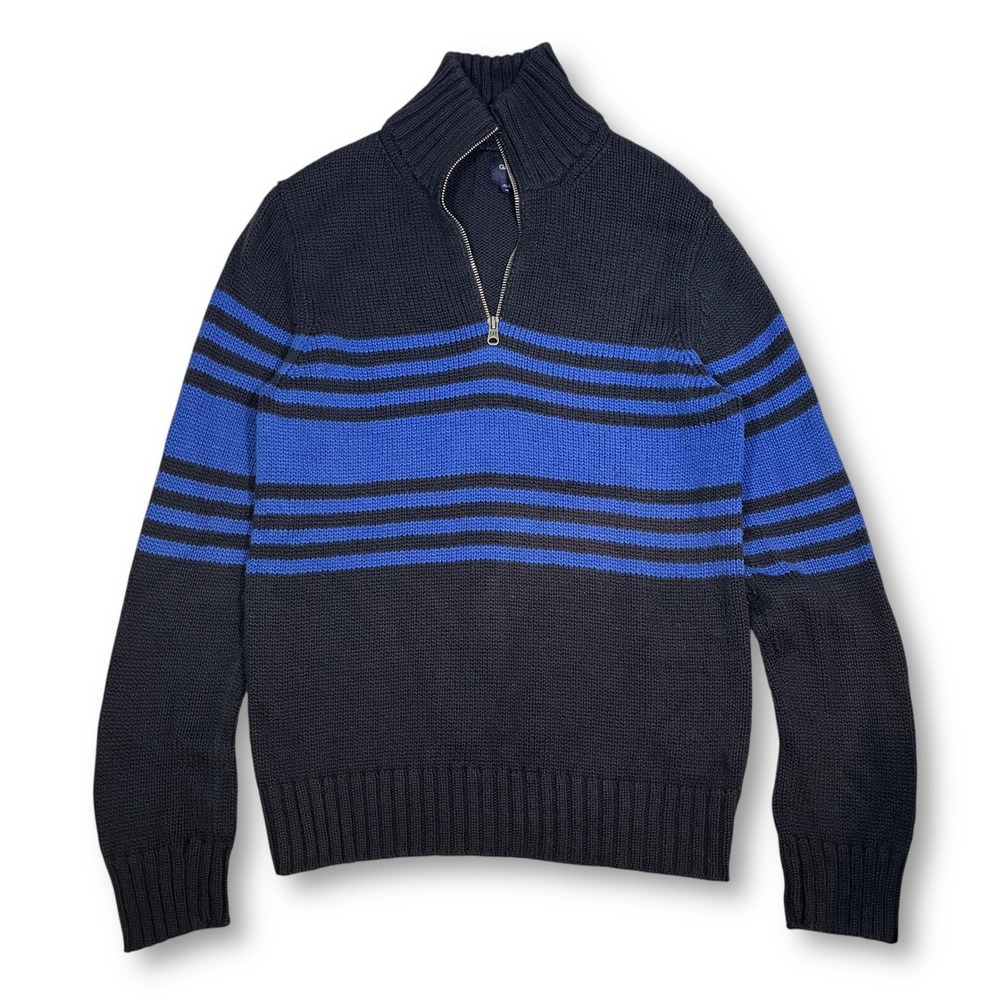 Gap Men's XS Half Zip‎ Mock Neck Knit Sweater Blue Stripe Pullover